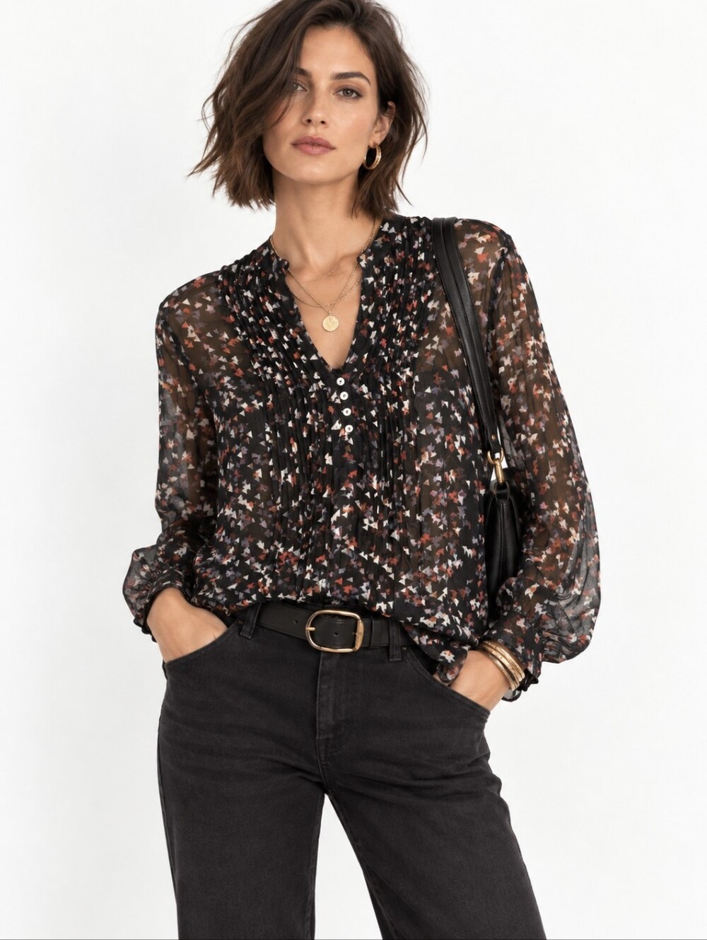 Casual Studio Semi-sheer Black Pullover Blouse Long Sleeve